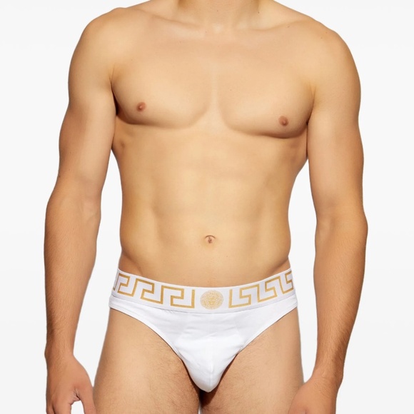 Versace Greca Border Medusa Greek Key Logo White Thong Underwear w/ Tags+Box - Picture 3 of 14